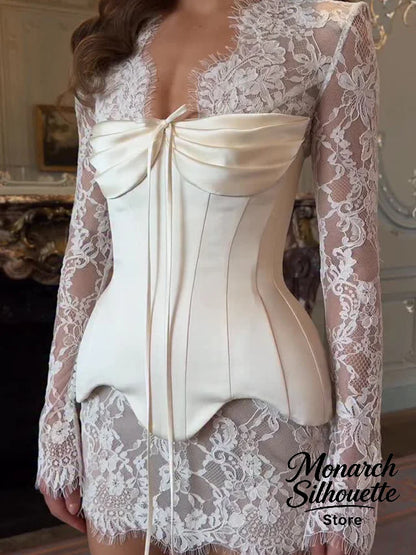 Solid Satin Lace Corset Mini Dress Women Sexy Spaghetti Strap Sheer Panel Slim Fit Short Dresses 2026 Trendy Lady Night Out Wear