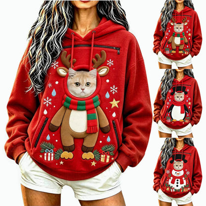 Pet Carrier Hoodie Men And Women Matching Christmas Funny And Cute Pattern Pet Pocket Hooded Sweatshirt