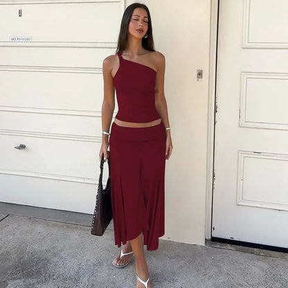Fashion Pleated 2 Piece-Set Long Skirt For Women Off-Shoulder Cropped Pullover Top And Slim Long Skirt Sets Female Outfits 2026