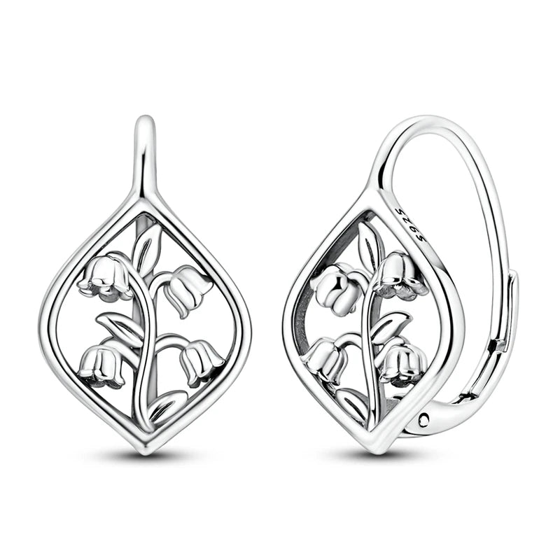 Original 925 Sterling Silver Hoop Earrings Women's Fashion Jewelry Butterfly Iris Lily of the Valley Tulip Flower Luxury Earring