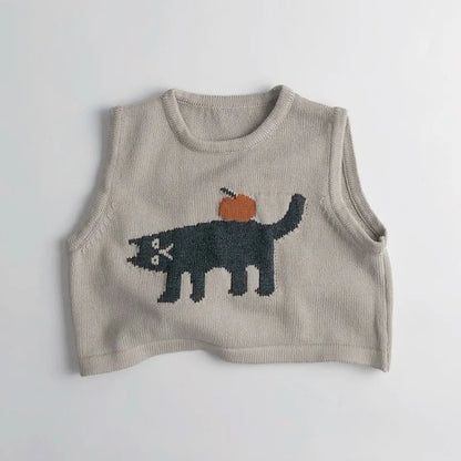 New Children Sleeveless Sweater Cartoon Animals Toddler Kids Cotton Vest Coat Boys Knit Waistcoat Girls Clothes Casual Outerwear