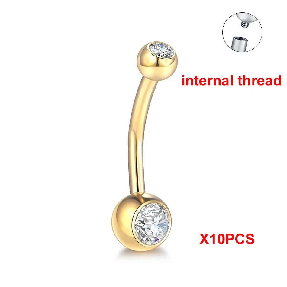 10Pcs/lot G23 Titanium Belly Button Rings Crystal Navel Barbell Rings Belly Piercing Jewelry for Sexy Women Navel Piercing 14G