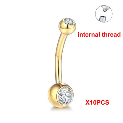 10Pcs/lot G23 Titanium Belly Button Rings Crystal Navel Barbell Rings Belly Piercing Jewelry for Sexy Women Navel Piercing 14G