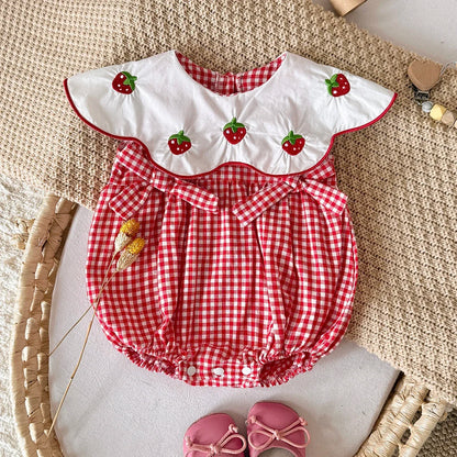New Summer Baby Cotton Clothing Cute Newborn Baby Sleeveless Triangle Jumpsuit Baby Peter Pan Collar Jumpsuit 0-18M