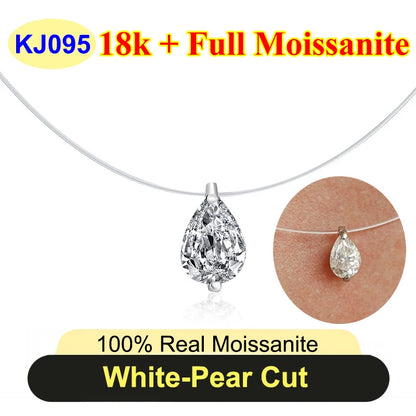 0.5ct-5ct Classic Fish Line Full Moissanite Necklace For Women S925 Silver Plated 18k D Color VVS1 Women's Moissanite Chain Gift