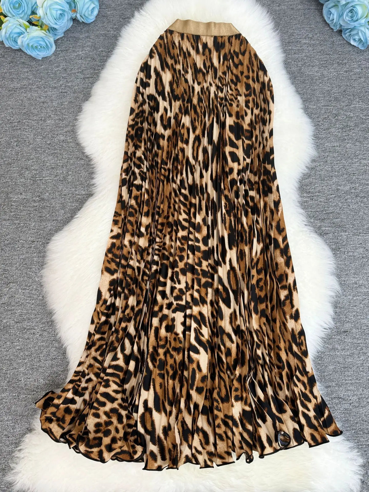 Polka Dot Print High Elegant A-line Pleated Long Skirt For Women 2025 Spring autumn Office Lady Casual Leopard Skirts