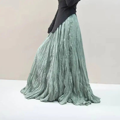 Pleated Long Skirts Women 2026 Spring Summer Fashion Loose Casual Elegant Maxi Skirt