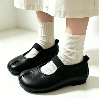 Korean Soft Leather Tabi Shoes Summer 2026 Elegant Ankle Strap Ballet Flats Plus Size Brand Flat Heel Split Toe Shoes for Women