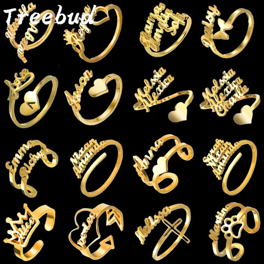 Treebud Custom Name Rings for Women Men Stainless Steel Personalized Nameplate Adjustable Ring Jewelry Gifts Dropshipping