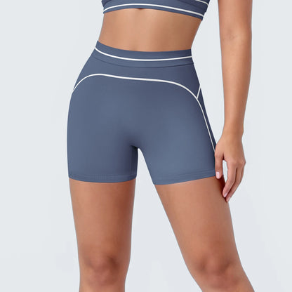 High Waist Stripe Fitness Yoga Shorts for Woman's Quick-Dry Breathable Hip-lifting Summer Gym Running Color Blocking Yoga Shorts