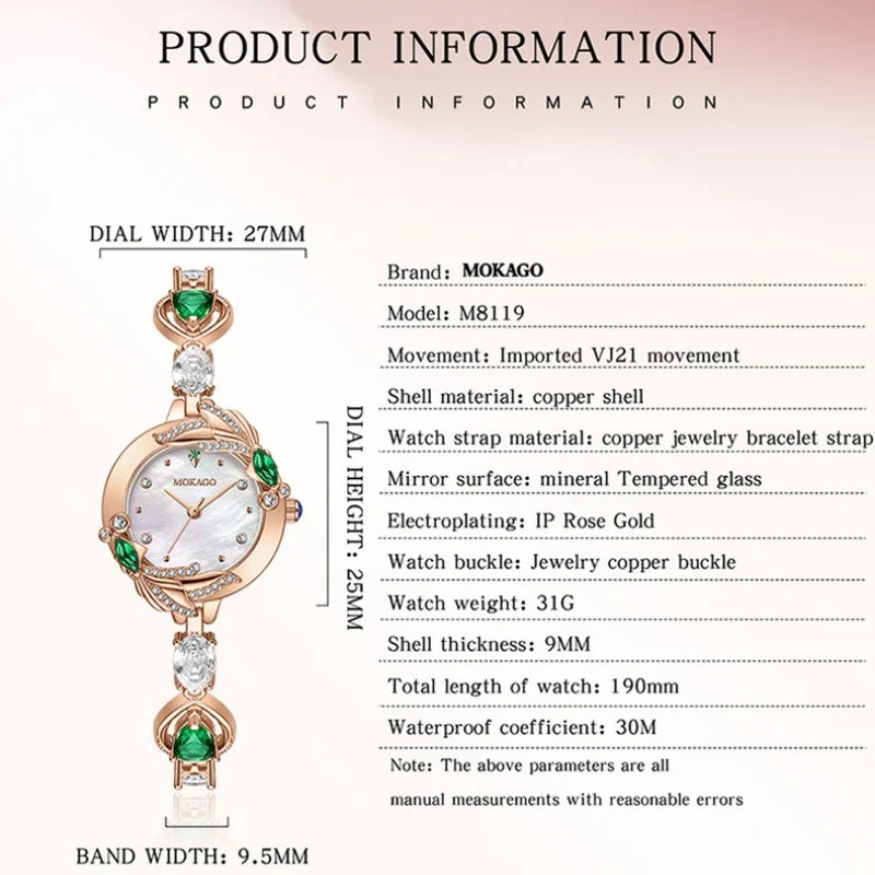 Vintage Small Dial Fish Design Women's Watch Luxury Waterproof Quartz Diamond Bracelet Gemstone Strap Fashion Daily Party Gift