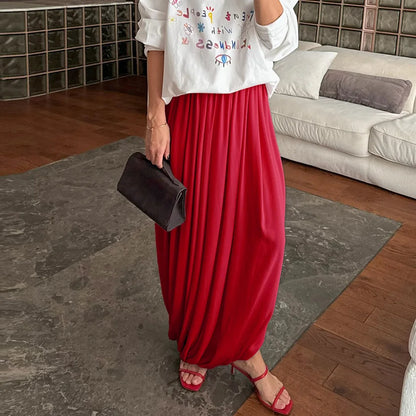 Women 2026 Summer New Hot Selling Flowy Chiffon Long Maxi Skirt Design Elegant Fashion Draped Asymmetrical Commute Office Trendy