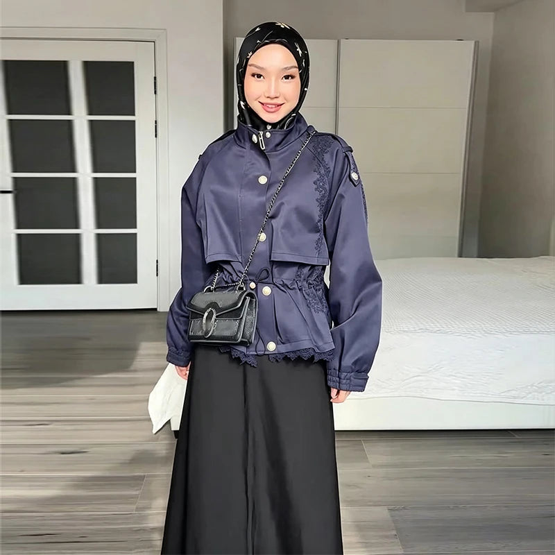 Lapel Women's Outerwear Waist Cinching Belted Jacket Drop Shoulder Cropped Cargo Trench Coat Meilaid Style Daily Fashion Wear