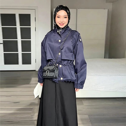 Lapel Women's Outerwear Waist Cinching Belted Jacket Drop Shoulder Cropped Cargo Trench Coat Meilaid Style Daily Fashion Wear