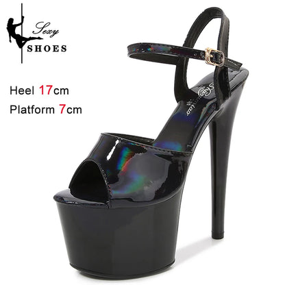 New 20CM/8Inch High Heels Dance Shoes Sandals Women Summer New 2023 Buckle Strap Platform Club Stiletto Gladiator Stripper Heels