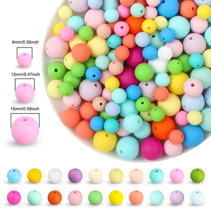 50Pcs/Lot 15mm 9mm 12mm Silicone Beads for DIY KeyChains Jewelry Making Pen Necklace Bracelet Round Loose Beads Choose Color