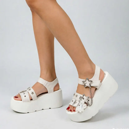 2026 Summer Women's Gothic Chunky Platform Wedges Sandals Chain Street Cool Slide Sandals Women Shoes Walking Comfy