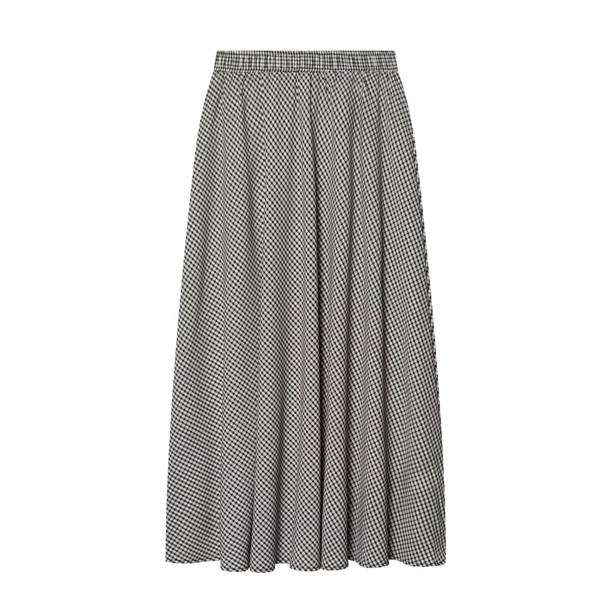 European and American style women's 2026 summer new fashion elastic waist small plaid simple A-line MIDI skirt