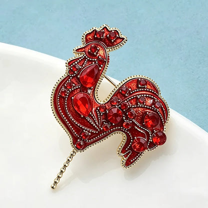 Wuli&baby Beautiful Crystal Cock Brooches For Women Unisex Red Handmade Chicken Animal Party Casual Brooch Pin Gifts