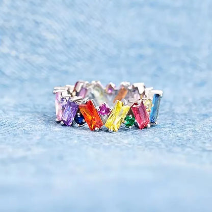 New Irregualr Design Colorful CZ Women Rings Gold Color/Silver Color Geometric CZ Rainbow Rings Luxury Trendy Exquisite Jewelry