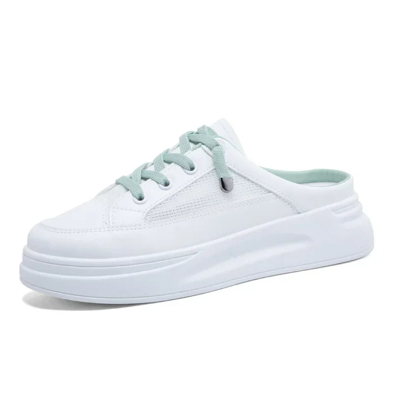 2024 Summer New Baotou Mesh Breathable White Shoes Fashionable Casual Half Slippers Round Toe Women's Sandals NO:M12