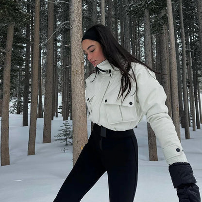 Casual Fur-Trimmed Hooded Ski Suit Women Fashion Belted Slim Full Sleeve Warm Jumpsuits Female 2026 Winter Snow Bodysuit Lady