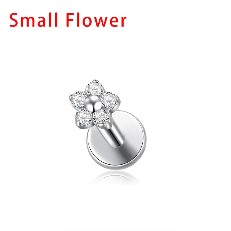 G23 Titanium Colorful Flower Lip Piercing Women 16G 18G Snowflake Heart CZ Tragus Cartilage Helix Conch Daith Earrings Piercing