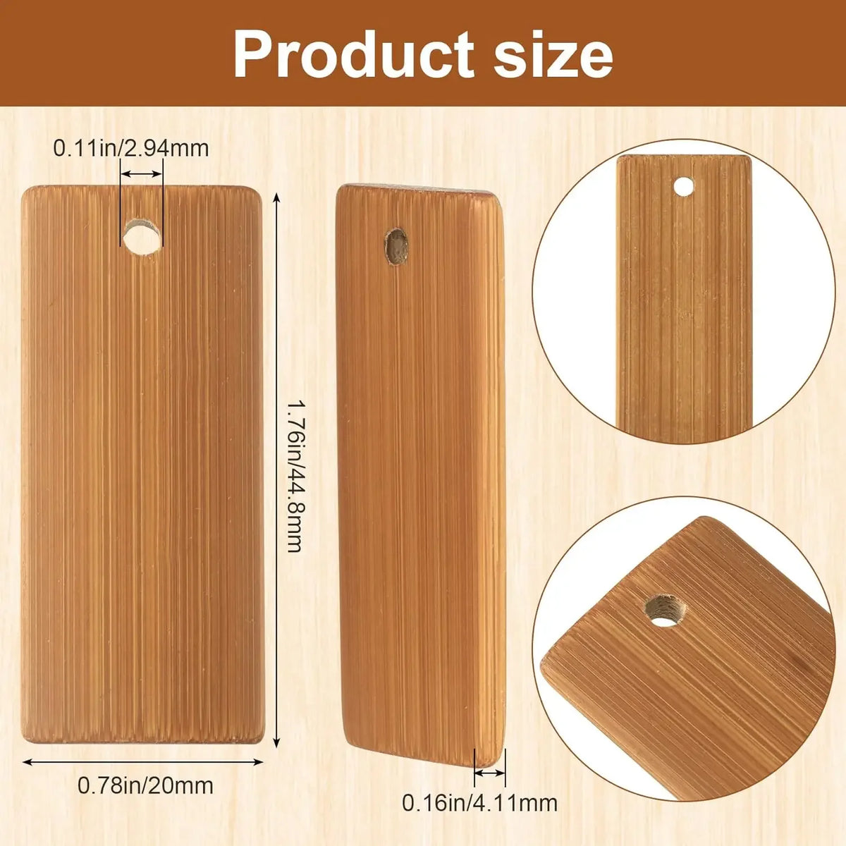 50Pcs Natural Bamboo Wood Blanks 45x20mm Unfinished Keychain Tag Blanks for Engraving DIY Key Ring Tag Crafts