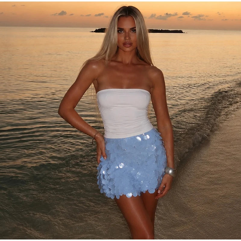 Sexy Women's Pink Sequin Mini Skirt Large Disc Sequin Detail Sparkly Party Skirts Cocktail Date Night Slim Fit Party Clubwear