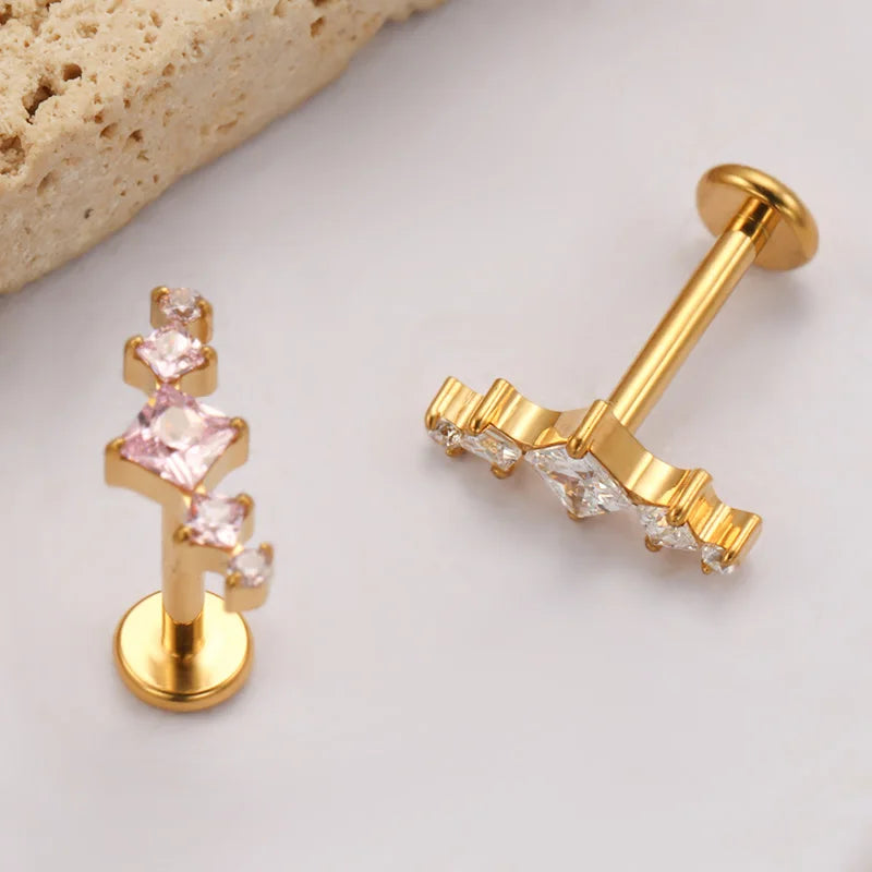 ASTM F136 Titanium Princess Arch Square CZ Helix Piercing Labret Tragus Conch Earrings Lobe Lip G23 TItanium Nose Body Jewelry
