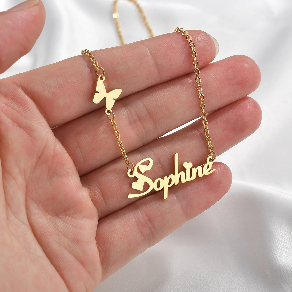 Atoztide Multiple Custom Name Frosted Necklaces Full Stone Butterfly Chain Stainless Steel for Women Pendant Jewelry Gifts