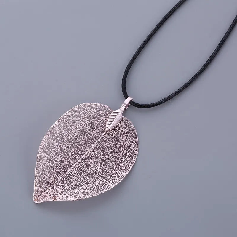 Fashion Unique Natural Real Leaf Choker Pendant Necklace For Women True Leaves Shape Filigree Wedding Necklace Jewelry Gift