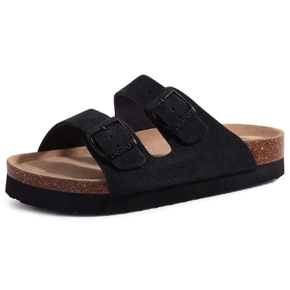 Kidmi New Men Sandals Men Double Buckle Sandals Cork Suede Men Slippers Outdoor Beach Slide Sandals Casual Soft Nonslip Sandals