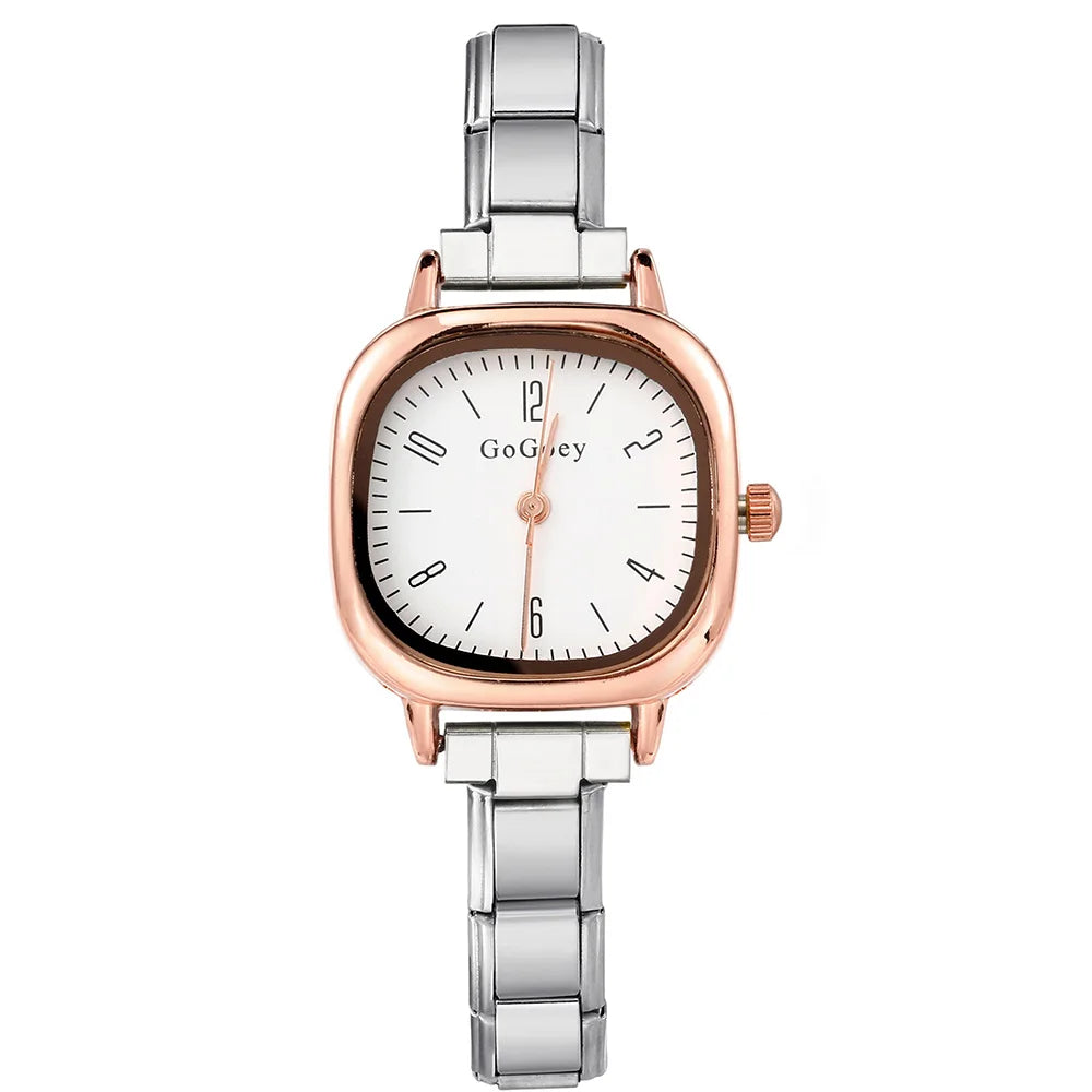 Stainless Steel Strap Width 9mm Women Men Square Shape Quartz Watch Fashion Creativity Hand Chain Wristwatch Birthday Party Gift