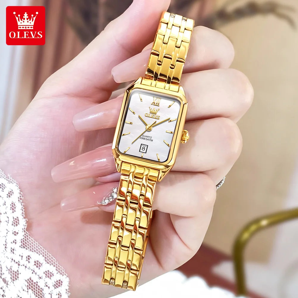 OLEVS Watches For Women Original Square Quartz Wristwatch Waterproof Casual Fashion Elegant Dress Date Ladies Watches Gifts 5616