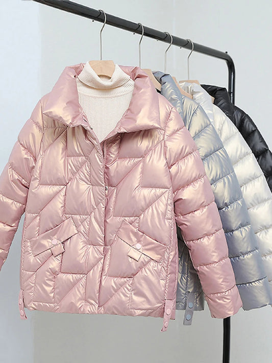 Women's Glossy Quilted Zip-Front Jacket