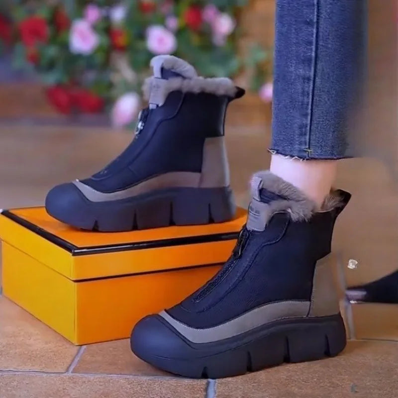 Warm Snow Boots for Women Winter New Waterproof Platform Casual Cottom Shoes Outdoor Non Slip Front Zip Women's Vulcanized Shoes