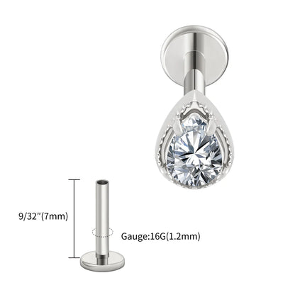 Right Grand ASTM F136 Titanium Teardrop CZ Cartilage Earring Threaded Labret Stud 16G Tiny Pear CZ Helix Conch Earlobe Piercing