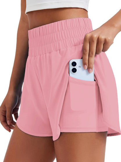 Women's High-Waisted Yoga and Running Fake Two-Piece Shorts with Anti-Exposure Design, Slimming Effect for Gym Use