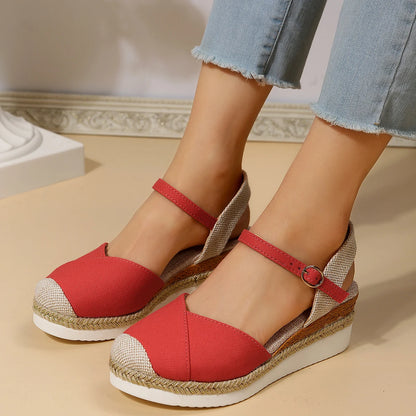 Women Closed Toe Wedge Sandals Women Summer Buckle Strap Gladiator Shoes Woman Fashion Espadrilles Platform Sandalias Mujer 2024