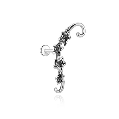 AIDE 925 Sterling Silver Shiny Hollow Lotus Flower Crown Flat Back Internal Thread Piercing Earring For Women INS Dainty Luxury