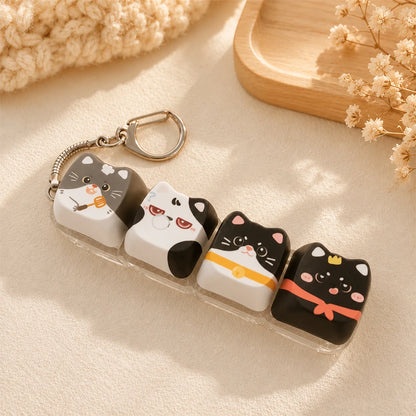 Cute Cat Relax Button Keycap, Kawaii Cat 4-Key Keyboard Fidget Toy for Friends Gift, Portable Fidget Keychain Fashion Bag Charm