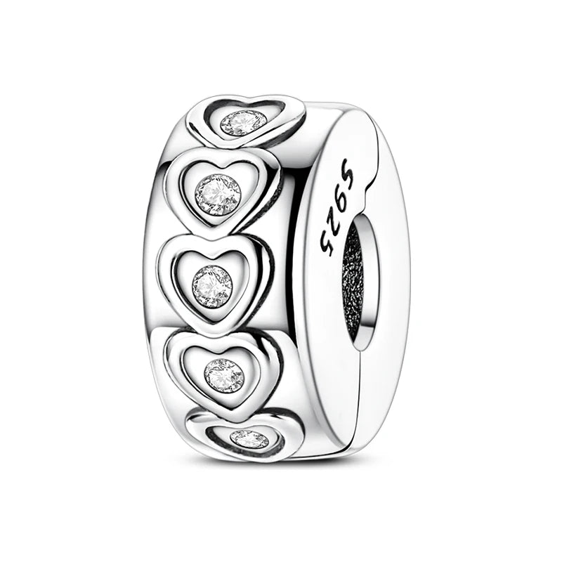 Original 925 Sterling Silver Clip Charm Inlaid Zircon Cat Butterfly Charm Silicone Spacer Beads For Women Bracelet DIY Jewelry