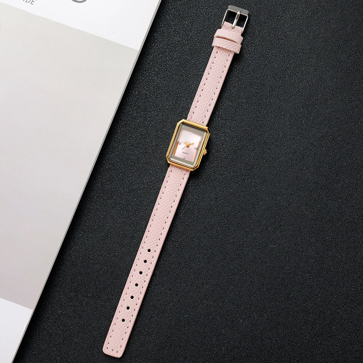 Elegant Rhinestone Rectangle Women Quartz Watch Casual Leather Strap Ladies Dress Wristwatches Relogio Feminino（Without Box）