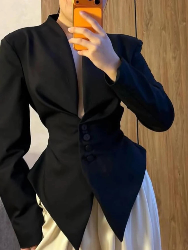 Women's Solid Elegant Ruffle Coats Chic Hollow-out V-neck Full Sleeve Waist-cinching Coat 2026 Spring Lady Highstreet Outwear