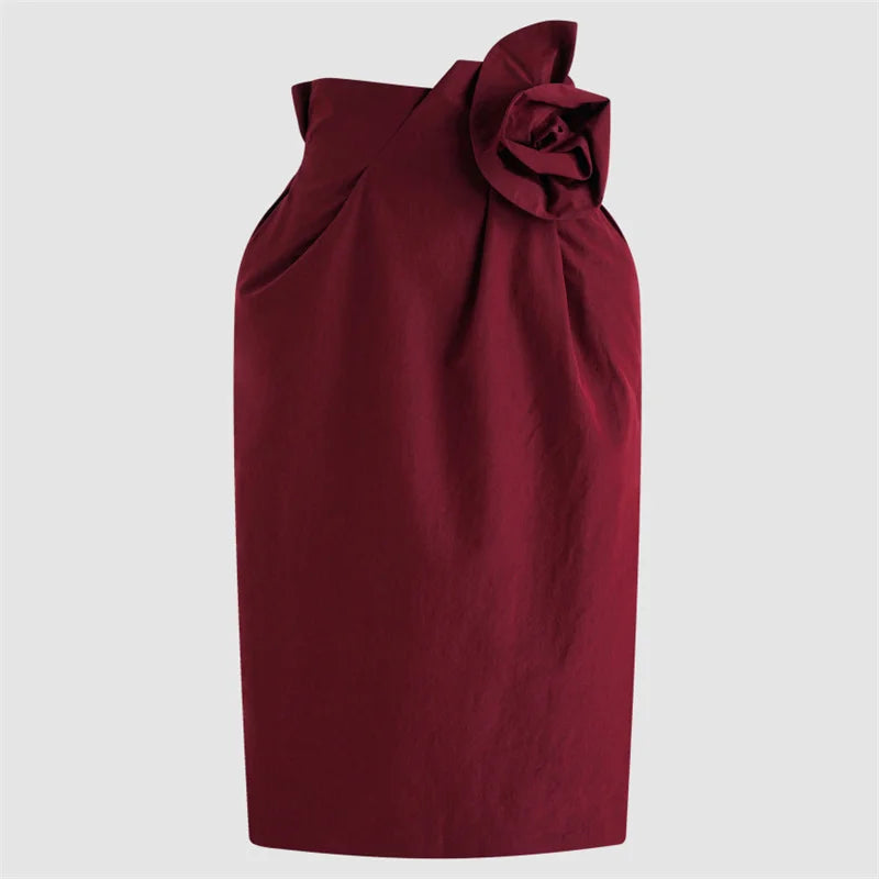 women's skirts New asymmetrical slim fit long skirt for autumn 2026 3D floral women's half skirt Flower bud shape black skirt