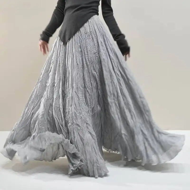 Pleated Long Skirts Women 2026 Spring Summer Fashion Loose Casual Elegant Maxi Skirt