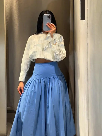 HH Women Spring Fashion Versatile Elegant Puffy Solid Long Skirt Female High Waist Zipper Casual Temperament Simple A-Line Skirt