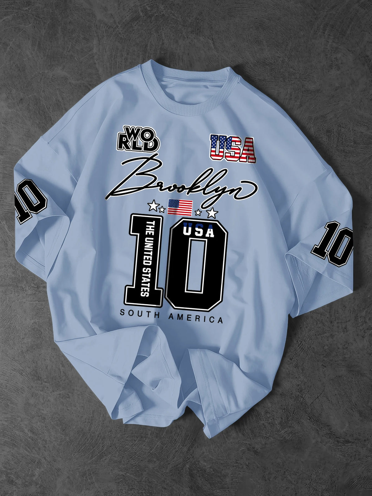 Men's & Women's USA Brooklyn 10 Varsity Graphic T-Shirt American Flag Print Y2K Streetwear Oversized Crew Neck Tee