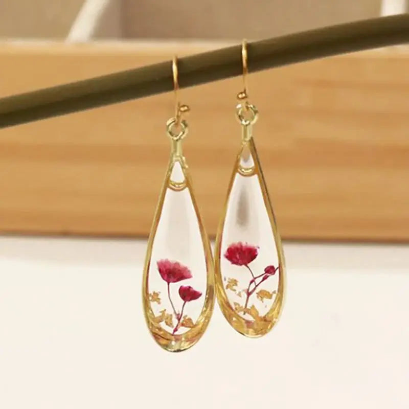 Natural Flower Drop Earrings Unique Epoxy Resin Real Flowers Earrings Elegant Pressed Flowers Earring Wholesale Custom Accessory